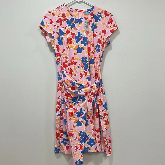 J Mclaughlin Womens Havana‎ Cap Dress XS Pink Floral Wrap Stretch Short Sleeve - Picture 1 of 9